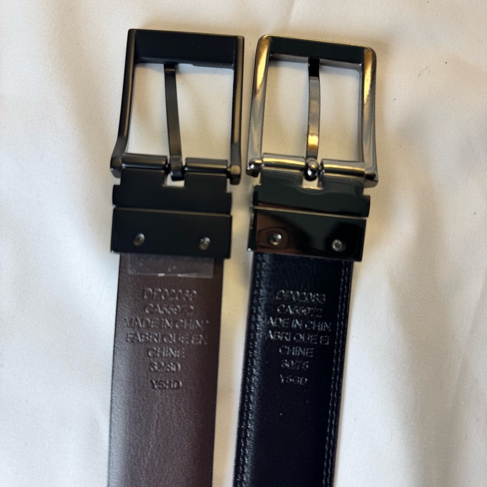 Two Perry Ellis Brown/Black Leather Reversible Belts - Black/Gunmetal 30/32 - Picture 13 of 13